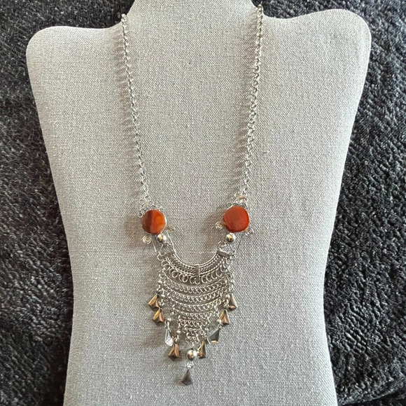 Artisan Peru Necklace • Signature Peruvian Wire Work w/ Cognac Brown Stone - Picture 1 of 5